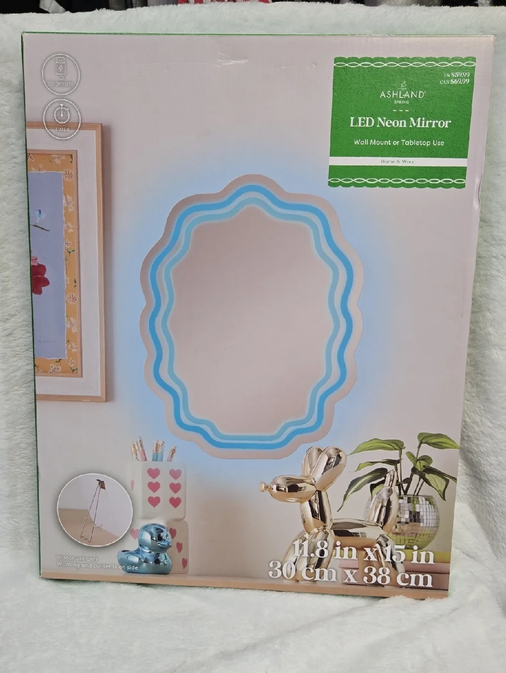 Nwt! Ashland Blue LED Neon Wavy Frame Mirror